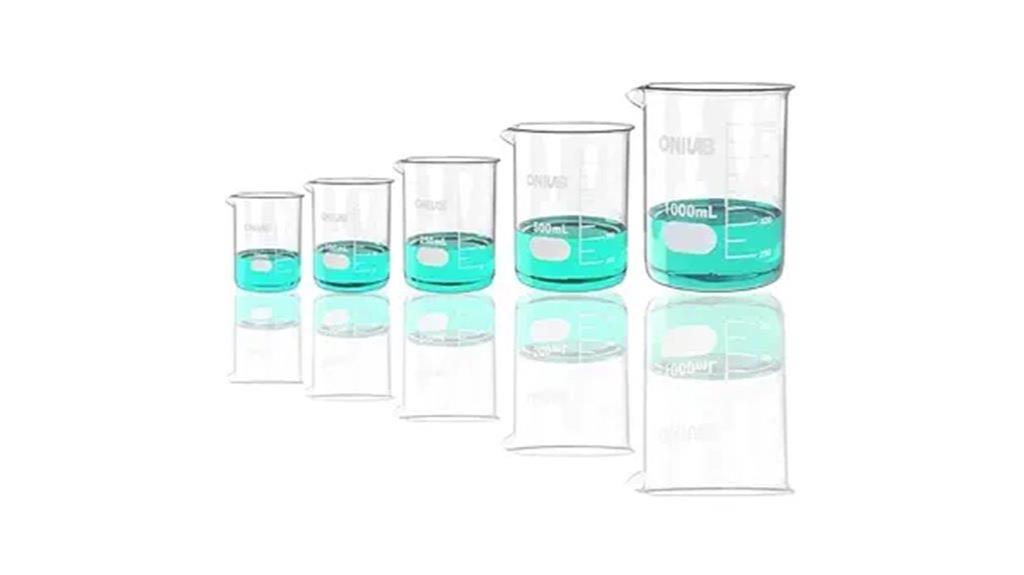 five sizes glass beaker