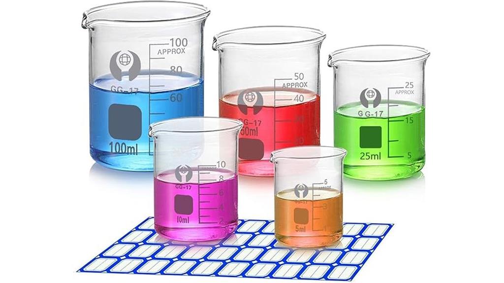 set of five glass beakers