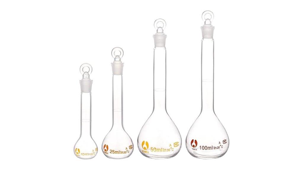set of four volumetric flasks