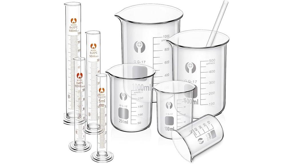 set of ten glass measuring beakers