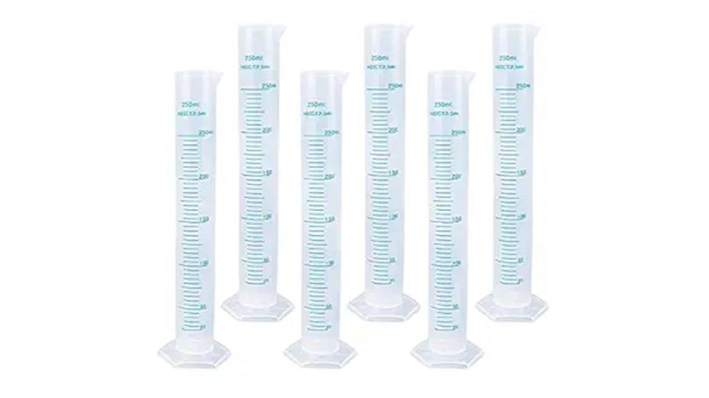 six 250ml plastic cylinders