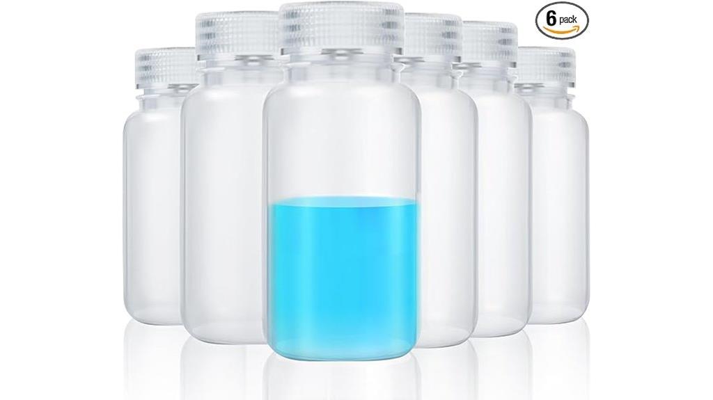 six wide mouth reagent bottles