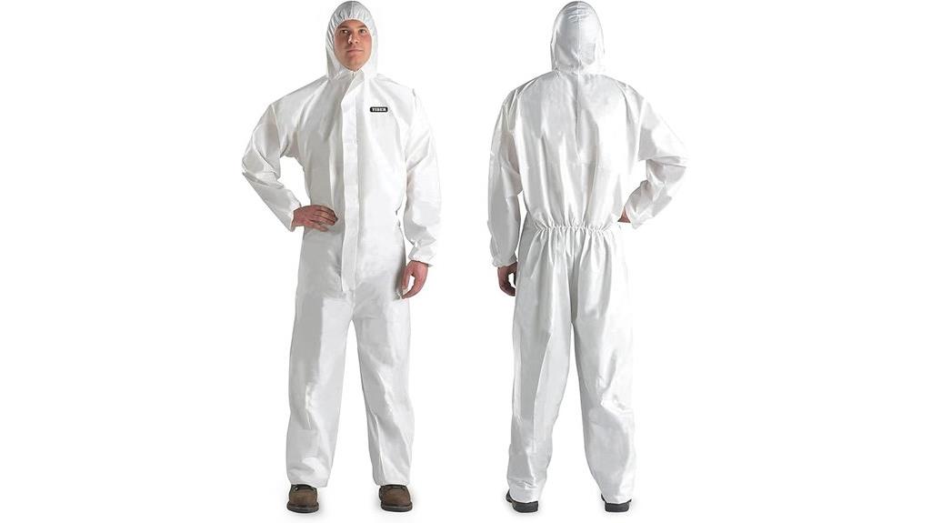 white disposable hazmat suit
