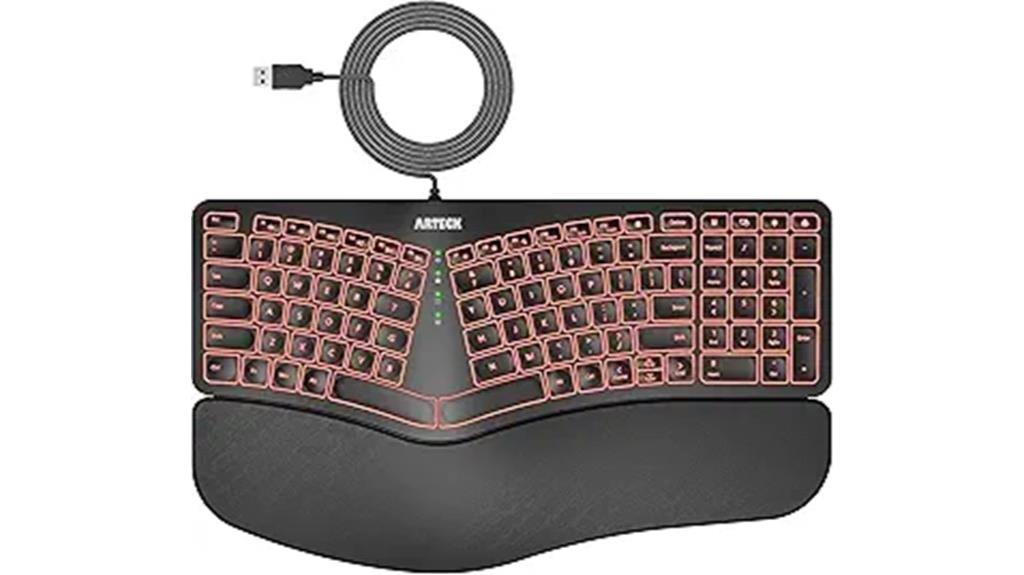 backlit ergonomic keyboard with wrist rest