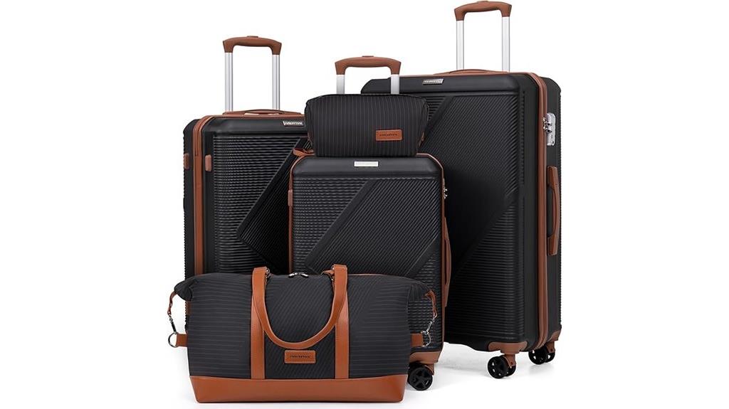 five piece luggage with wheels
