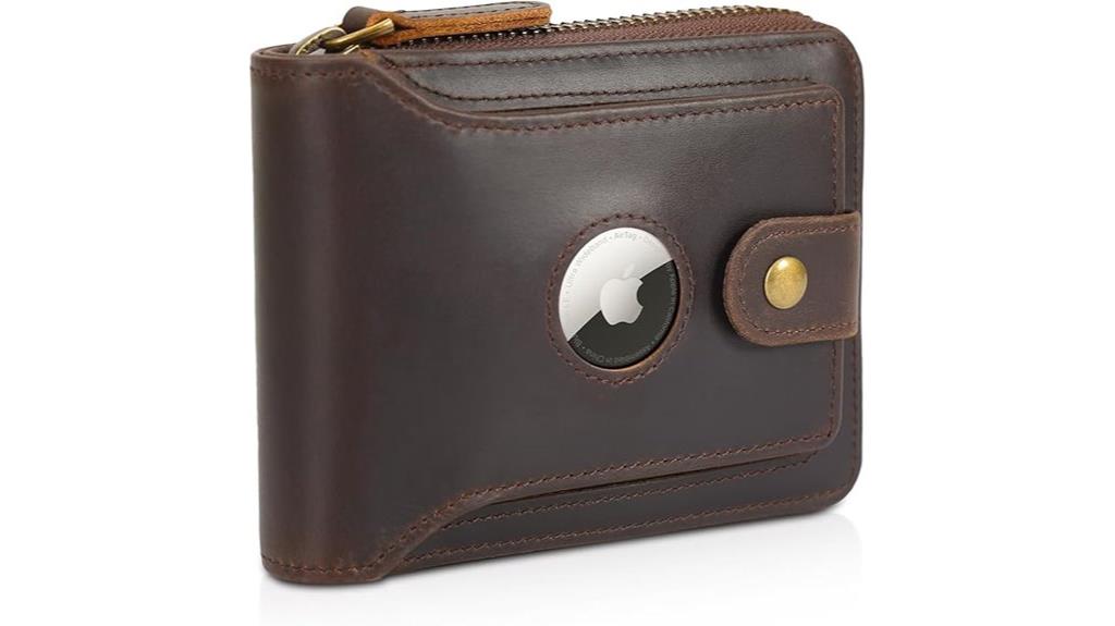 leather rfid wallet with airtag
