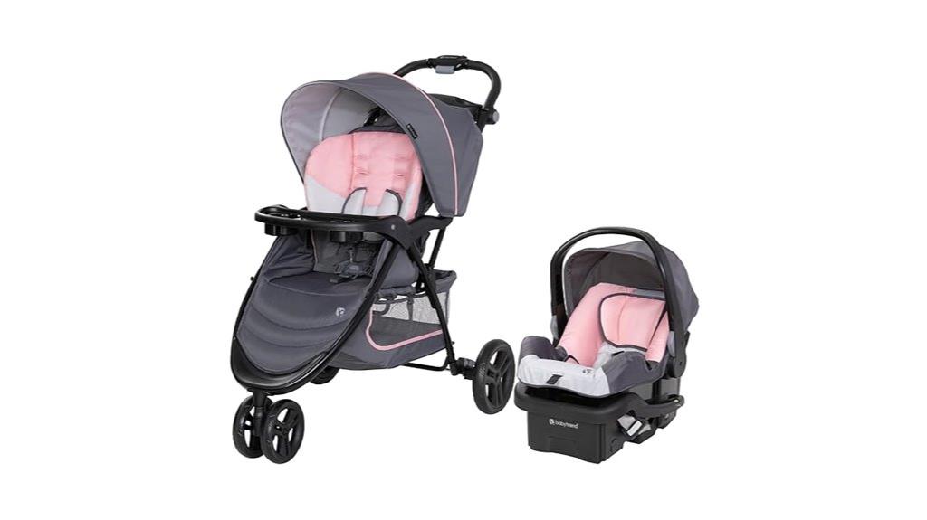 pink travel system with infant seat