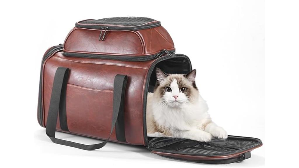 premium leather expandable pet carrier