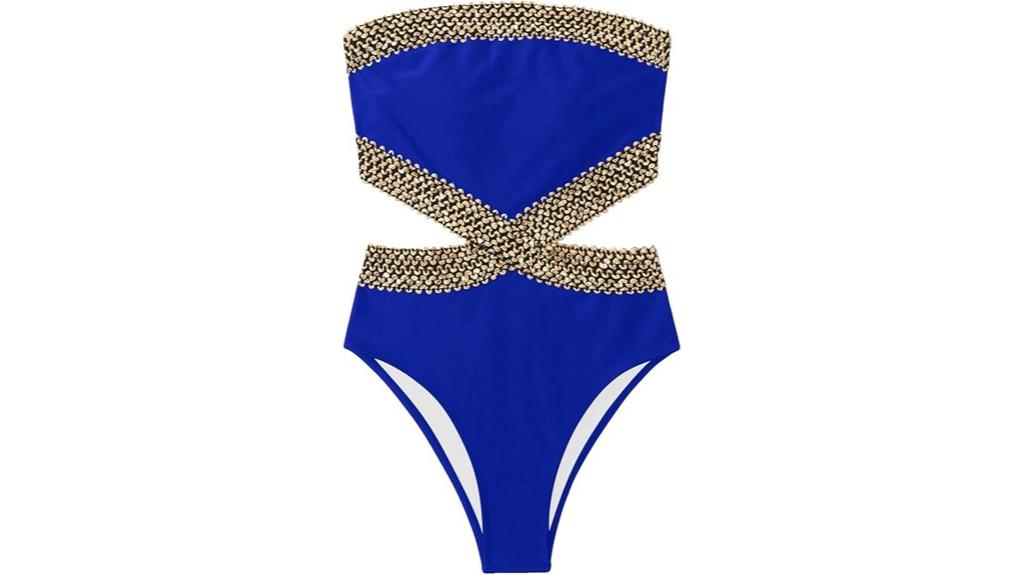 stitch detail strapless swimsuit