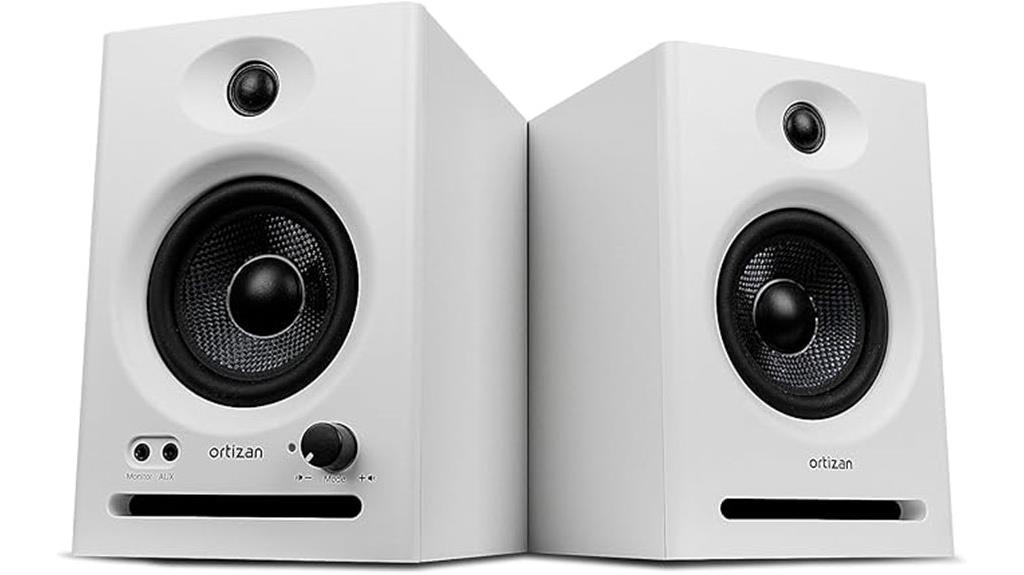 white dual mode studio monitors