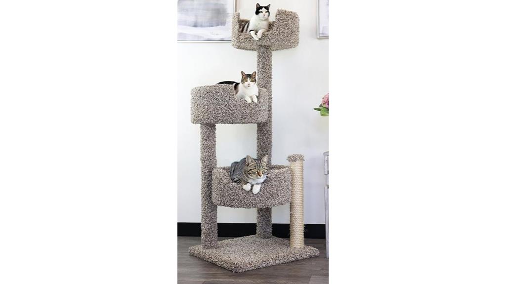 wooden carpeted cat tree