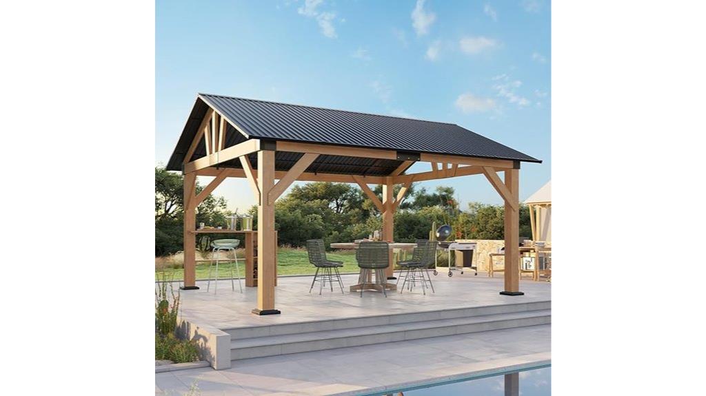wooden gazebo with steel roof