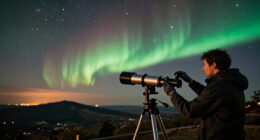 APOD: 2026 October 14 – Mars And The Beehive Under An Aurora
